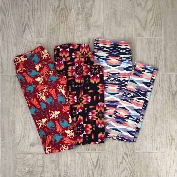 Lularoe NWT TC2 Disney Leggings Purple Pink Royal Black Cream Striped
